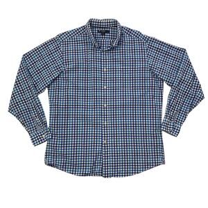 Cremieux Shirt Mens L Large Blue White Classics Gingham Plaid Cotton Long Sleeve
